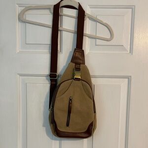 Stylish Tan and Brown Canvas Sling Bag